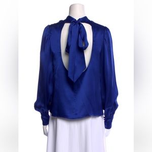 $448 Bergdorf Goodman Designer AMUR blue silk top blouse shirt Sz M